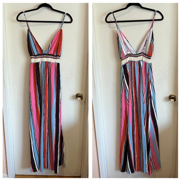 Lulus Andi Pink and Light Blue Multi Stripe Sleeveless Maxi Dress Size Small - Picture 3 of 9